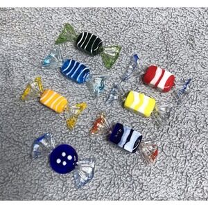 Murano Style Lot of 7 Blown Glass Wrapped Art Glass Candy Pieces Holiday Decor